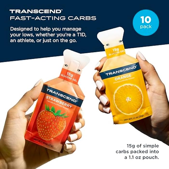 Transcend Foods Strawberry + Orange Gels (1.1 oz, Pack of 10) Fast-Acting Carb Gel Strawberry and Orange Flavor – Caffeine Free, Gluten Free - Image 2