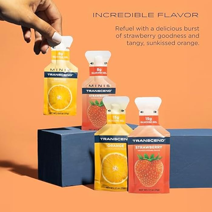 Transcend Foods Strawberry + Orange Gels (1.1 oz, Pack of 10) Fast-Acting Carb Gel Strawberry and Orange Flavor – Caffeine Free, Gluten Free - Image 3