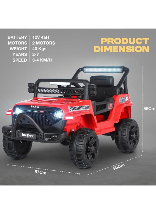 Baybee Turbo Battery-Operated Ride-On Jeep/Car for Kids - Red - Image 1