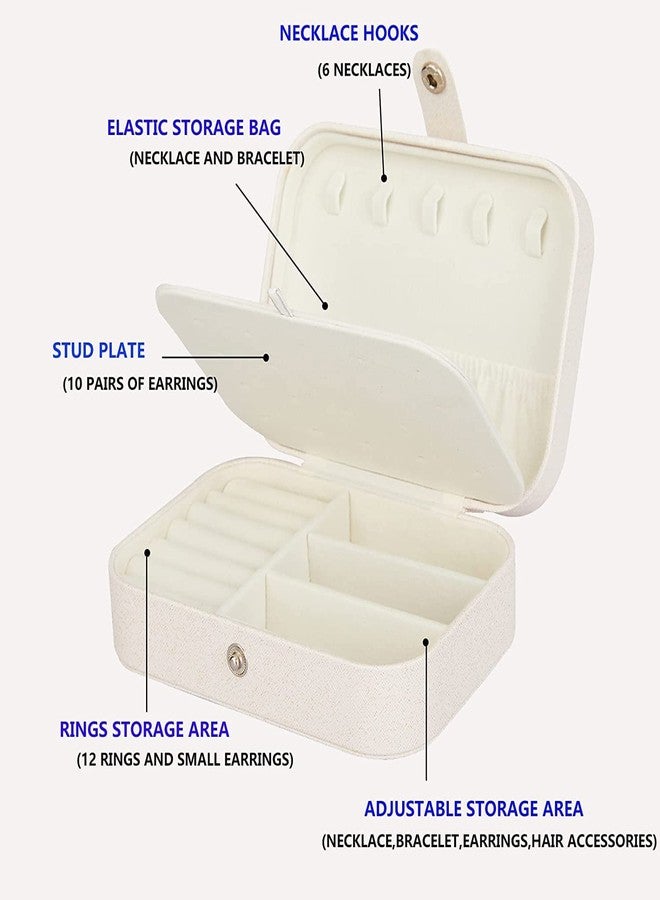 Surfexa Leather Travel Jewellery Storage Box Organizer Display Storage Case Woman Double Layer Jewellery Box for Earrings, Rings, Necklaces, Bracelets, White - Image 3