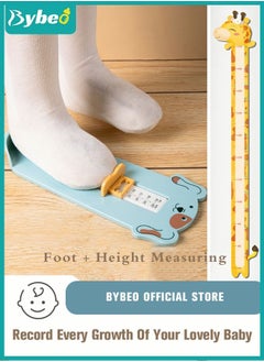 2 PCS of Baby Foot Measuring Device Children's Toddler Feet Shoe Size Measure Tool & Removable Height Chart for Kids Dinosaur Measuring Chart Ruler