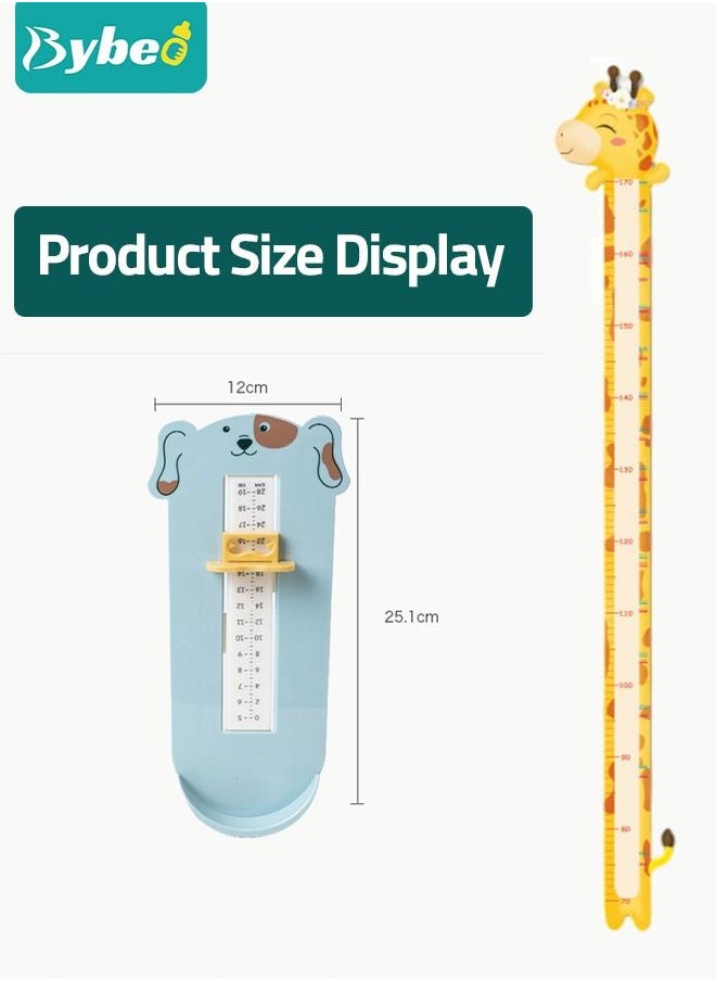 Bybeo - 2 PCS of Baby Foot Measuring Device Children's Toddler Feet Shoe Size Measure Tool & Removable Height Chart for Kids Dinosaur Measuring Chart Ruler - Image 1