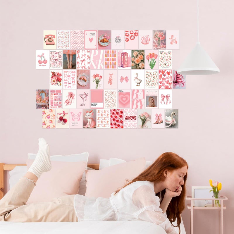 Uniro Coquette Room Decor Aesthetic, 50Pcs Pink Coquette Wall Decor, Coquette Posters Aesthetic Room Decor, Pink Room Decor 4"x6" Coquette Wall Collage Kit for Teen Girls Dorm Bedroom Decor, Cute Coquette Posters Picture Trendy Pink Wall Art Prints - Image 3