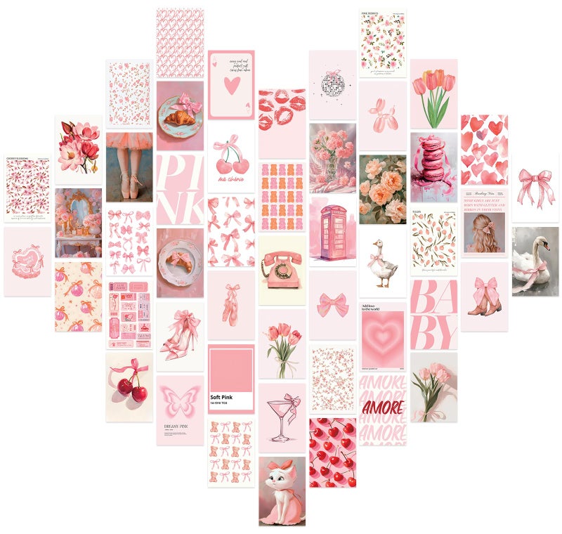Uniro Coquette Room Decor Aesthetic, 50Pcs Pink Coquette Wall Decor, Coquette Posters Aesthetic Room Decor, Pink Room Decor 4"x6" Coquette Wall Collage Kit for Teen Girls Dorm Bedroom Decor, Cute Coquette Posters Picture Trendy Pink Wall Art Prints - Image 1