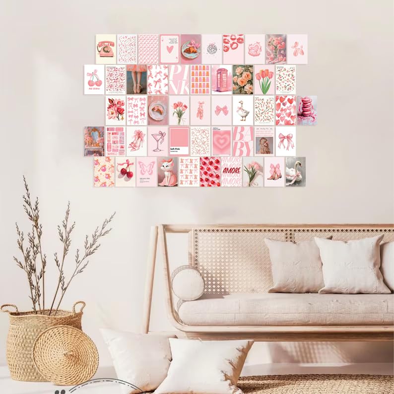 Uniro Coquette Room Decor Aesthetic, 50Pcs Pink Coquette Wall Decor, Coquette Posters Aesthetic Room Decor, Pink Room Decor 4"x6" Coquette Wall Collage Kit for Teen Girls Dorm Bedroom Decor, Cute Coquette Posters Picture Trendy Pink Wall Art Prints - Image 5