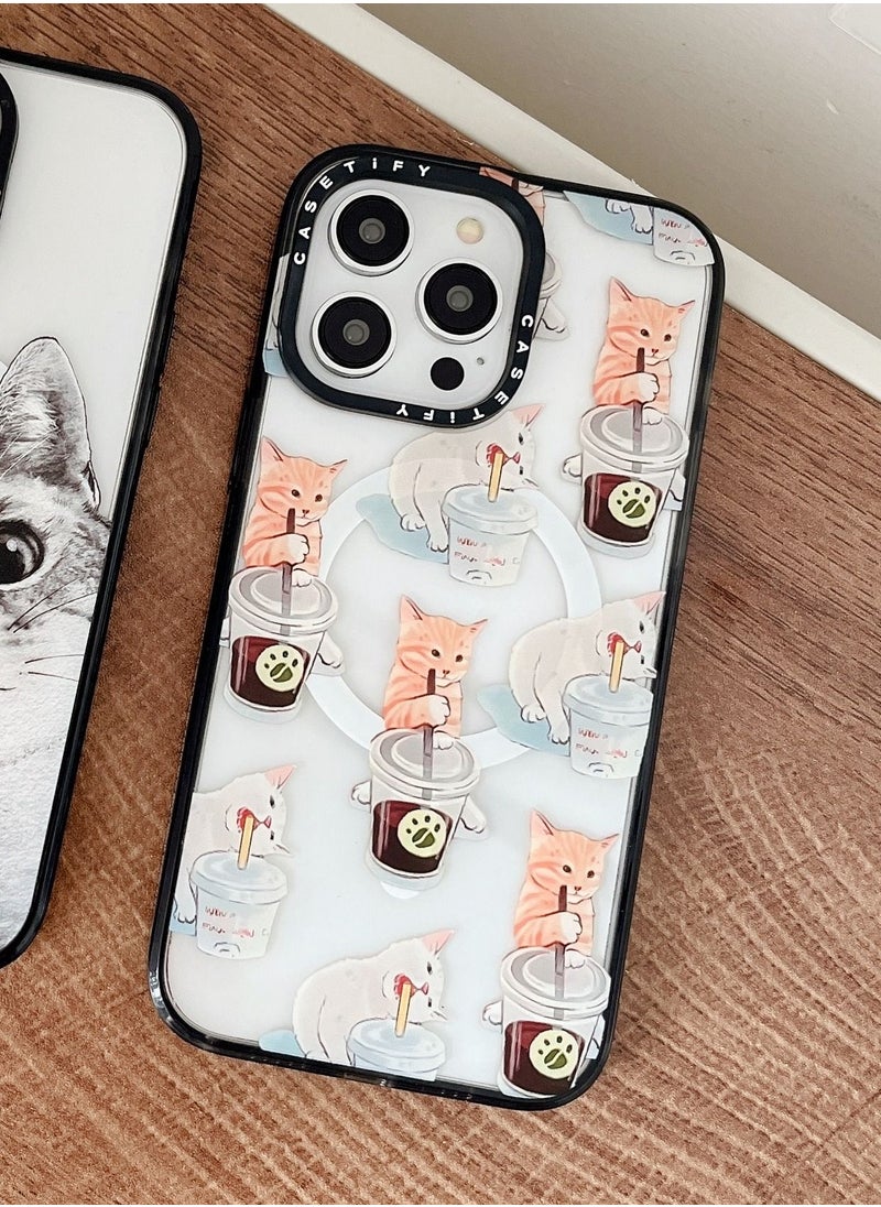 Casetify - For iPhone 14 Pro Max Case Coffee Catto and Cola Cat Case Magnetic Magsafe MagFit Anti-Yellowing Technology Cover - Image 1