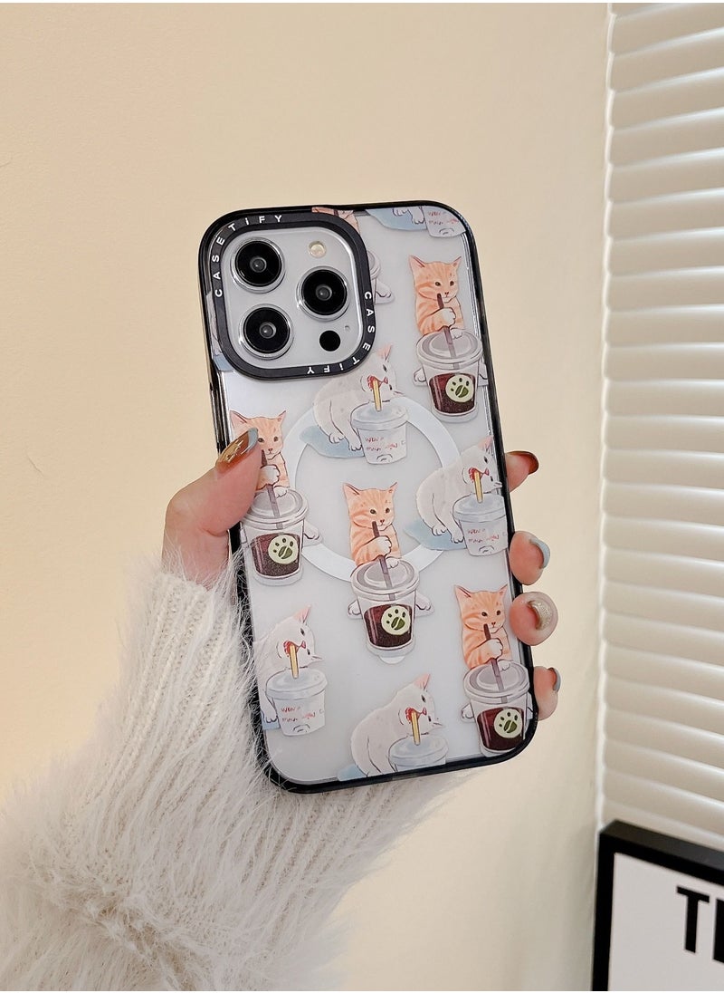 Casetify - For iPhone 14 Pro Max Case Coffee Catto and Cola Cat Case Magnetic Magsafe MagFit Anti-Yellowing Technology Cover - Image 1