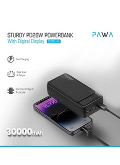 Pawa Sturdy 30000mAh Powerbank PD20W With Digital LED Display - Simultaneous Charging for Smartphones, Tablets and more Electronic Gadgets  / Fast Charging / Smart & Intelligent Protection / Safe & Reliable / Lightweight & Portable / High Capacity Battery - Black  - Image 2