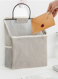 KASTWAVE Wall Hanging Organizer Bag, Closet Hanging Storage for Pocket, Bathroom Dormitory Storag With Hook Linen Cotton Organizer Box Containers for Bedroom, Kitchen, Living Room (Gray)  - Image 2