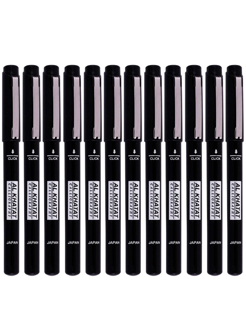 Al Khatat قلم خط عربي 12 قطعة طرف 2 مم حبر أسود - Image 1