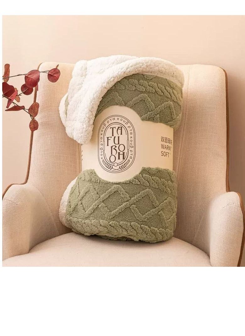 Generic - Winter and summer Thick Warm Super King Size Blanket Pattern Design Faux Blankets 2-Layer Fleece Soft Bedspreads Blanket 200x230cm -Green - Image 1