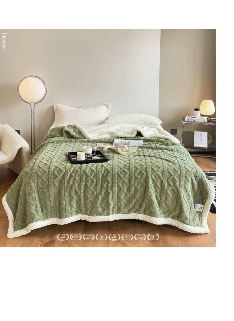 Generic - Winter and summer Thick Warm Super King Size Blanket Pattern Design Faux Blankets 2-Layer Fleece Soft Bedspreads Blanket 200x230cm -Green - Image 1