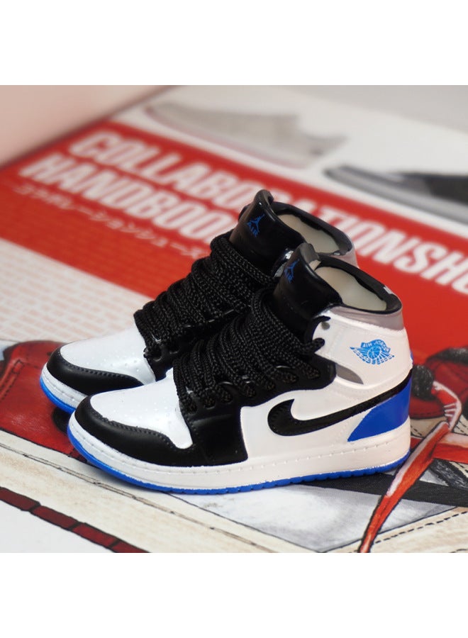 1/6 Mini Sneakers Model Aj1 Creative Cute Basketball Shoes Keychain Car Bag Jewelry Aj Keychain-Color:1 Black And White Blue (a Pair Of Nude Shoes) - Image 1