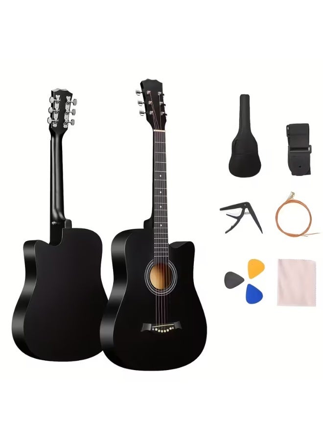Megarya 38 inch Acoustic Guitar for Beginners, Includes Gig Bag, Strap, Picks, and Capo (Black) - Image 1