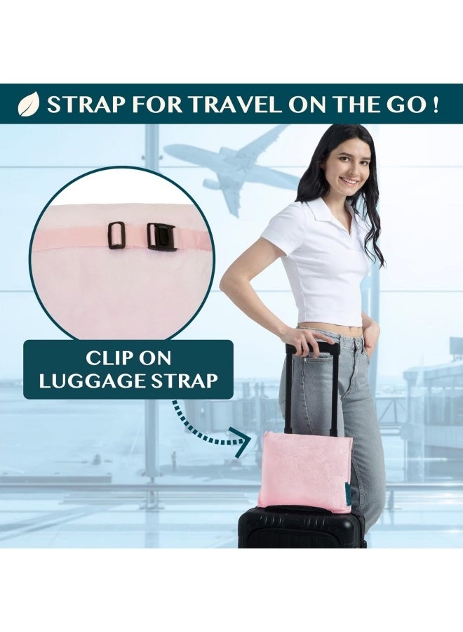 COYO Travel Blanket Pillow, Soft Airplane Blanket Combo Set, Plane Blanket Compact Packable, Flight Essentials Car Pillow, Travelers Gifts Accessories, Luggage Backpack Strap, Pink - Image 3