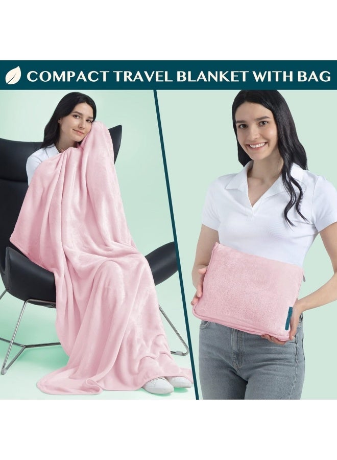 COYO Travel Blanket Pillow, Soft Airplane Blanket Combo Set, Plane Blanket Compact Packable, Flight Essentials Car Pillow, Travelers Gifts Accessories, Luggage Backpack Strap, Pink - Image 2
