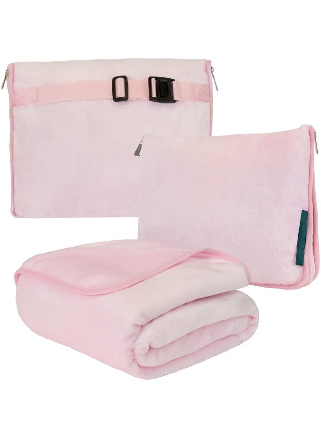 COYO Travel Blanket Pillow, Soft Airplane Blanket Combo Set, Plane Blanket Compact Packable, Flight Essentials Car Pillow, Travelers Gifts Accessories, Luggage Backpack Strap, Pink - Image 1