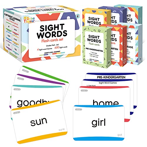 spring flower Springflower 600 Sight Words Flash Cards Dolch  Fry High Frequency Flash Cards for Kindergarten Homeschool Supplies Games for Kids PreK 1st 2nd 3rd Grade - Image 1