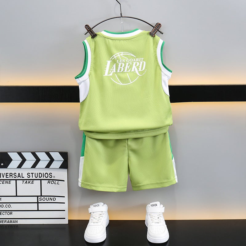 Children'S Sports Suit Boy'S Thin Casual Handsome Basketball Clothes Children'S Clothing Baby'S Summer Korean-Style Western-Style Two-Piece Set - Image 5