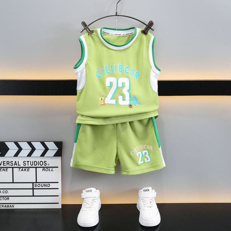 Children'S Sports Suit Boy'S Thin Casual Handsome Basketball Clothes Children'S Clothing Baby'S Summer Korean-Style Western-Style Two-Piece Set - Image 1