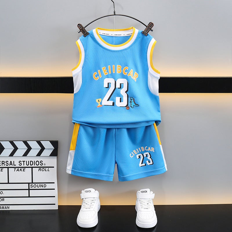 Children'S Sports Suit Boy'S Thin Casual Handsome Basketball Clothes Children'S Clothing Baby'S Summer Korean-Style Western-Style Two-Piece Set - Image 2
