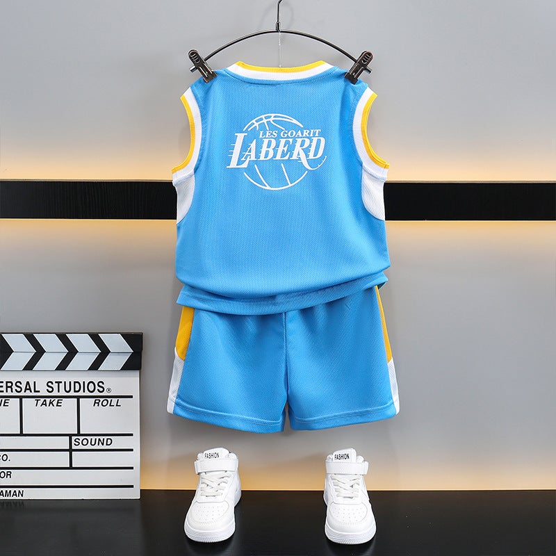 Children'S Sports Suit Boy'S Thin Casual Handsome Basketball Clothes Children'S Clothing Baby'S Summer Korean-Style Western-Style Two-Piece Set - Image 3
