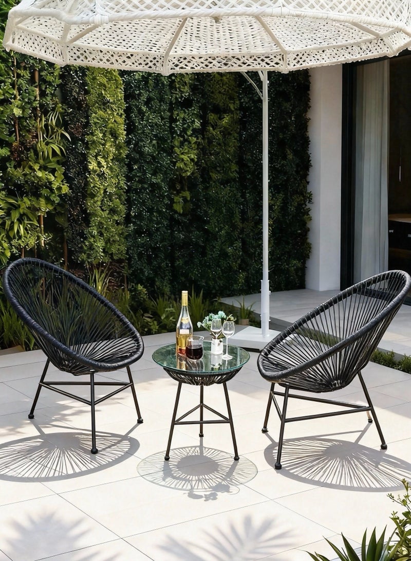 Broyhome 2+1 Outdoor Balcony Rattan Chair Set with Glass Coffee Table, ,Weather-Resistant Patio Furniture for Garden/terrace/Villa& Luxury Outdoor Seating - Image 1