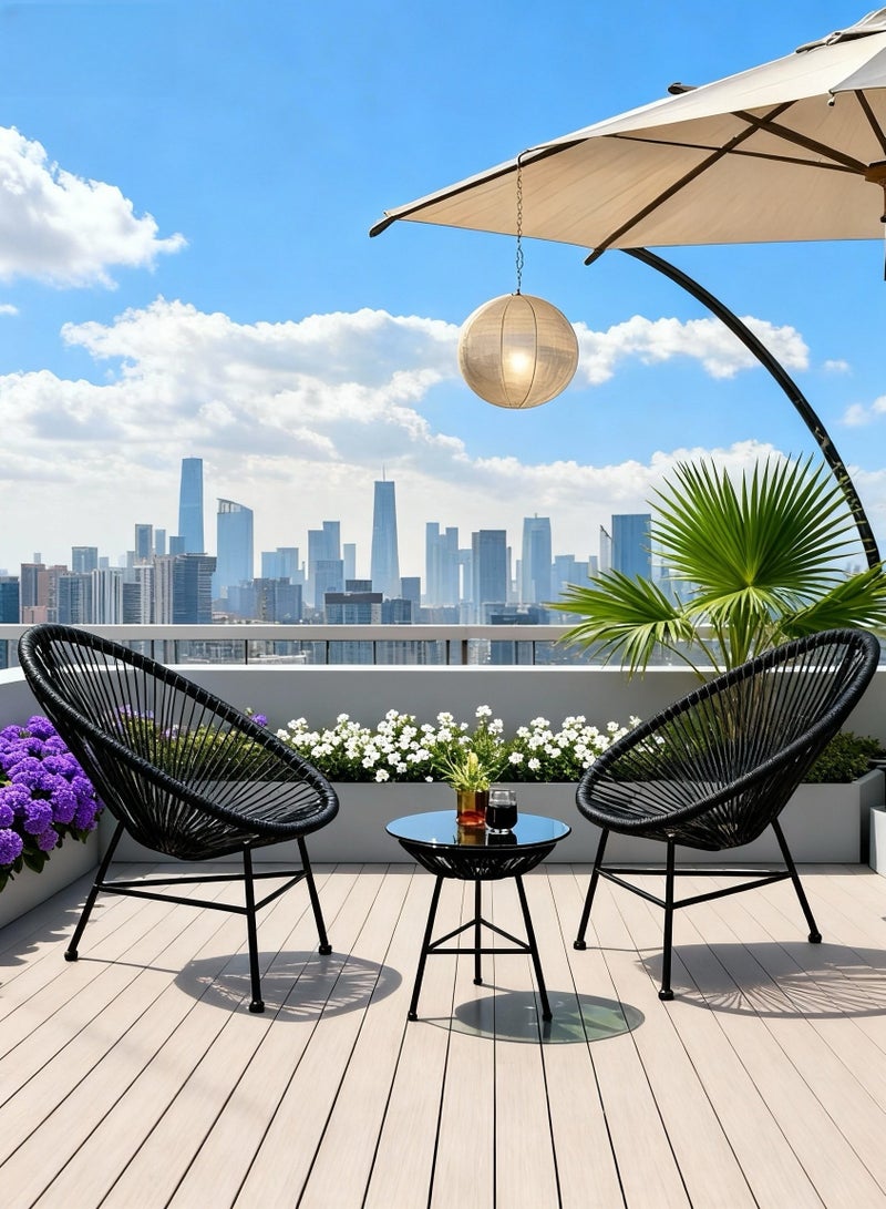 Broyhome 2+1 Outdoor Balcony Rattan Chair Set with Glass Coffee Table, ,Weather-Resistant Patio Furniture for Garden/terrace/Villa& Luxury Outdoor Seating - Image 2