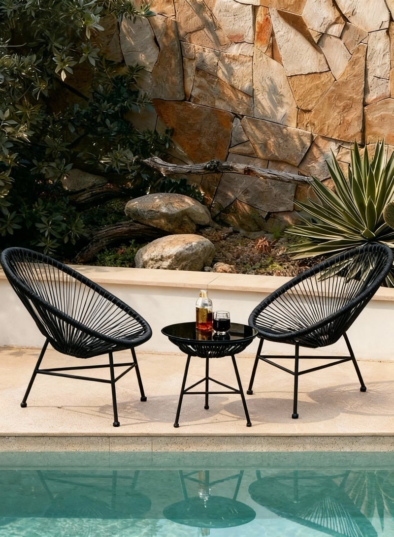 Broyhome 2+1 Outdoor Balcony Rattan Chair Set with Glass Coffee Table, ,Weather-Resistant Patio Furniture for Garden/terrace/Villa& Luxury Outdoor Seating - Image 5