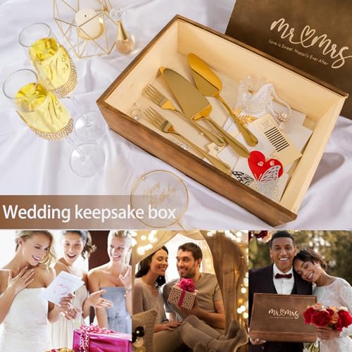 VARLKA Wedding Cake Knife and Server Set, Gold Mr and Mrs Champagne Flutes and Cake Cutting Set for Wedding Bridal Shower Gifts (Gold) - Image 4