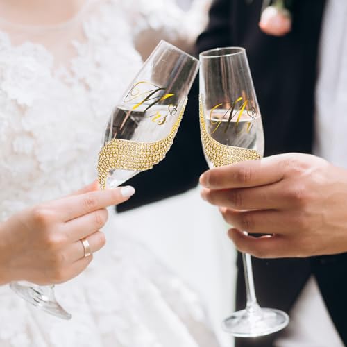 VARLKA Wedding Cake Knife and Server Set, Gold Mr and Mrs Champagne Flutes and Cake Cutting Set for Wedding Bridal Shower Gifts (Gold) - Image 5