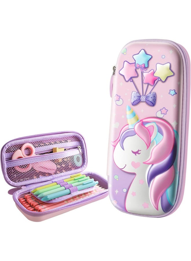 كيلا حافظة أقلام يونيكورن، حقيبة أقلام وردية رائعة ومقاومة للماء للفتيات، صندوق قرطاسية للطلاب بسعة كبيرة من مادة إيفا ثلاثية الأبعاد متينة، مناسبة للأولاد والبنات، حقيبة أقلام كرتونية - Image 1