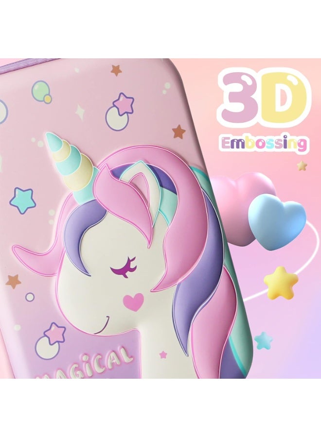 كيلا حافظة أقلام يونيكورن، حقيبة أقلام وردية رائعة ومقاومة للماء للفتيات، صندوق قرطاسية للطلاب بسعة كبيرة من مادة إيفا ثلاثية الأبعاد متينة، مناسبة للأولاد والبنات، حقيبة أقلام كرتونية - Image 3