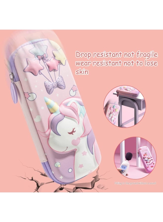 كيلا حافظة أقلام يونيكورن، حقيبة أقلام وردية رائعة ومقاومة للماء للفتيات، صندوق قرطاسية للطلاب بسعة كبيرة من مادة إيفا ثلاثية الأبعاد متينة، مناسبة للأولاد والبنات، حقيبة أقلام كرتونية - Image 4