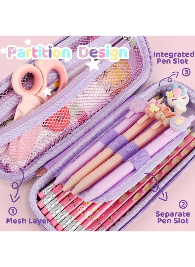 كيلا حافظة أقلام يونيكورن، حقيبة أقلام وردية رائعة ومقاومة للماء للفتيات، صندوق قرطاسية للطلاب بسعة كبيرة من مادة إيفا ثلاثية الأبعاد متينة، مناسبة للأولاد والبنات، حقيبة أقلام كرتونية - Image 2