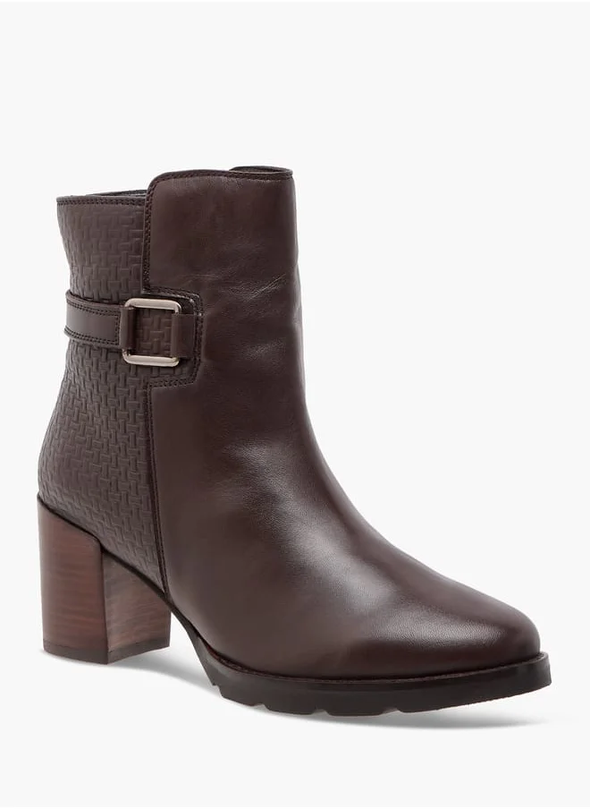 سيليست Women's Textured Ankle Boots with Block Heels and Zip Closure