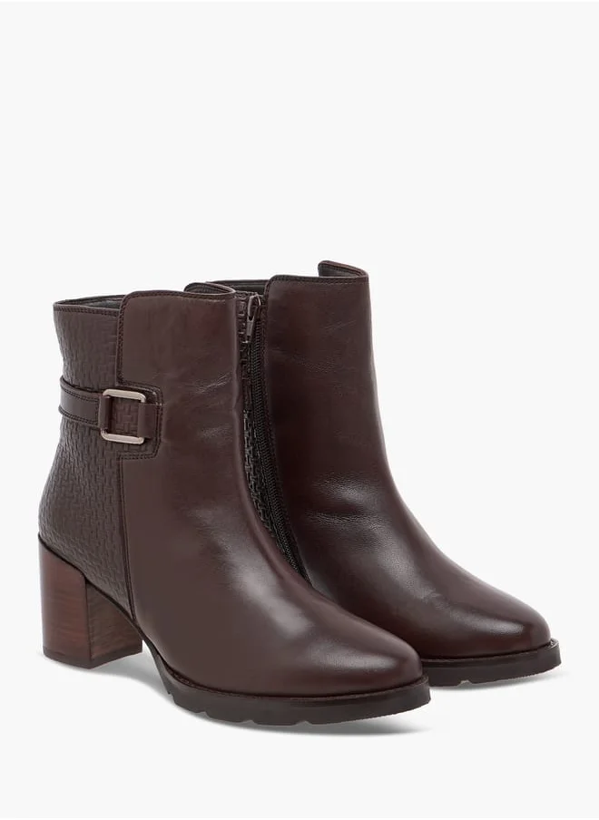 سيليست Women's Textured Ankle Boots with Block Heels and Zip Closure
