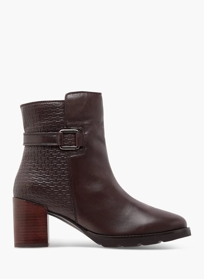 سيليست Women's Textured Ankle Boots with Block Heels and Zip Closure