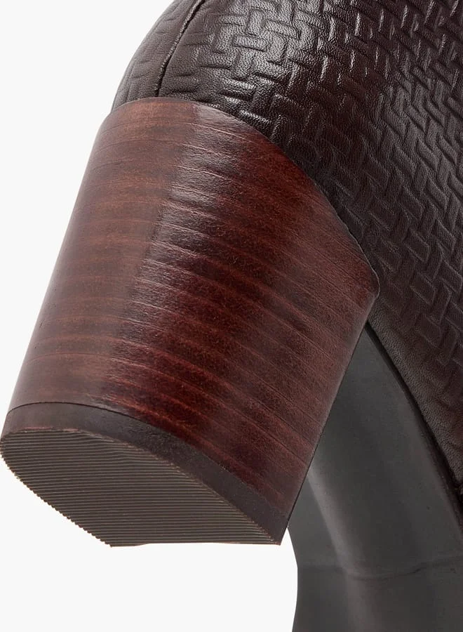 سيليست Women's Textured Ankle Boots with Block Heels and Zip Closure