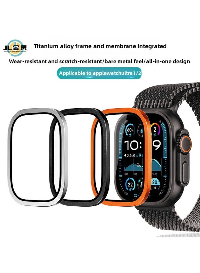 طبقة حماية مدمجة من سبائك التيتانيوم لساعة Apple Watch Ultra 2 مقاس 49 ملم مقاومة للصدمات والخدش، شاشة عالية الوضوح، ملمس ناعم، اللون: إطار معدني من سبائك التيتانيوم 【برتقالي】 طبقة مقسى كاملة الشاشة - الأبعاد الخارجية: لساعة Apple Ultra1/2 【49 مم】 - Image 2