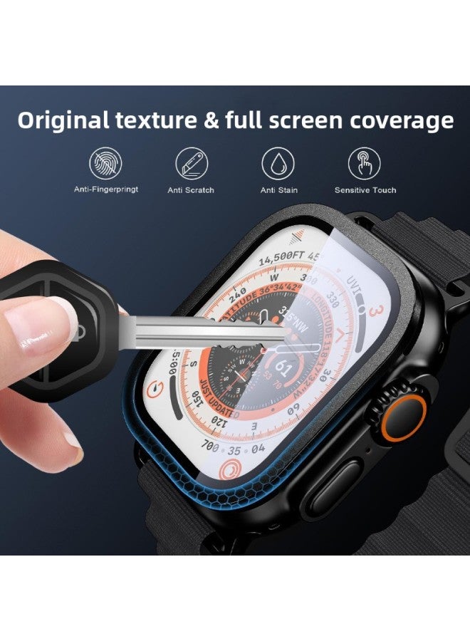 طبقة حماية مدمجة من سبائك التيتانيوم لساعة Apple Watch Ultra 2 مقاس 49 ملم مقاومة للصدمات والخدش، شاشة عالية الوضوح، ملمس ناعم، اللون: إطار معدني من سبائك التيتانيوم 【برتقالي】 طبقة مقسى كاملة الشاشة - الأبعاد الخارجية: لساعة Apple Ultra1/2 【49 مم】 - Image 3