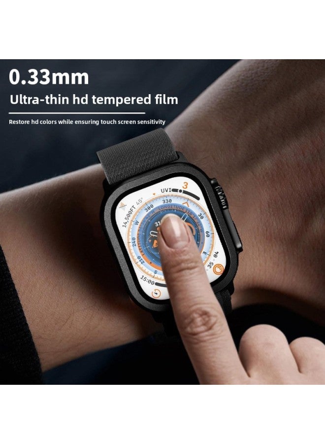 طبقة حماية مدمجة من سبائك التيتانيوم لساعة Apple Watch Ultra 2 مقاس 49 ملم مقاومة للصدمات والخدش، شاشة عالية الوضوح، ملمس ناعم، اللون: إطار معدني من سبائك التيتانيوم 【برتقالي】 طبقة مقسى كاملة الشاشة - الأبعاد الخارجية: لساعة Apple Ultra1/2 【49 مم】 - Image 4