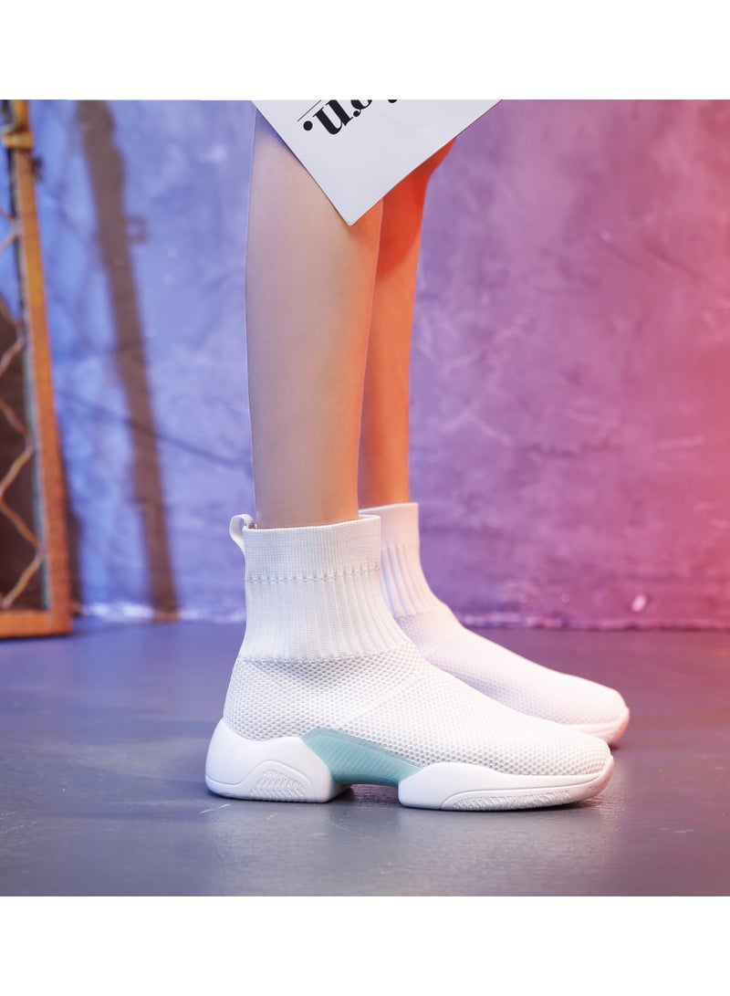 KUYING Elastic Sock Shoes For Women 2023 Korean Version Ulzzang Casual Sneakers Fly Knit Sock Boots White - Image 3