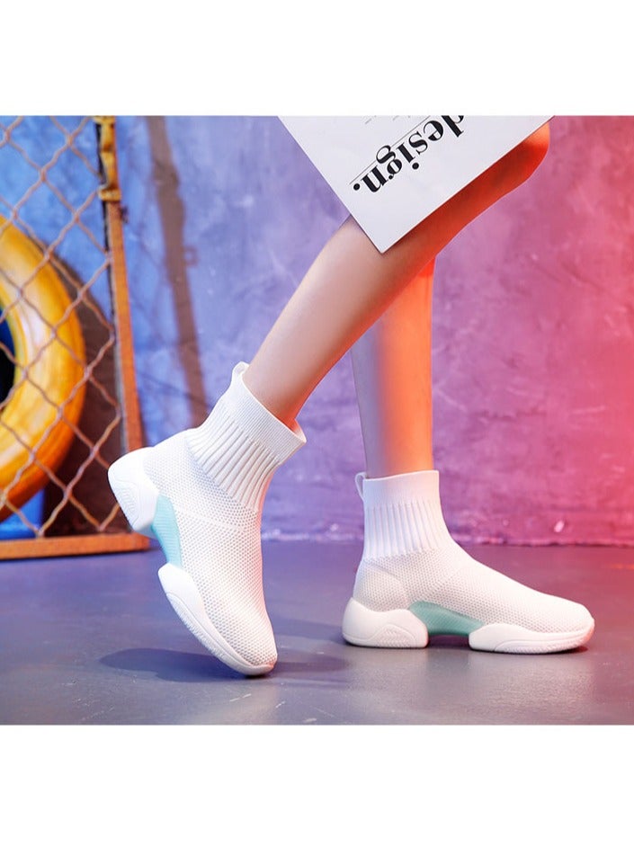 KUYING Elastic Sock Shoes For Women 2023 Korean Version Ulzzang Casual Sneakers Fly Knit Sock Boots White - Image 2