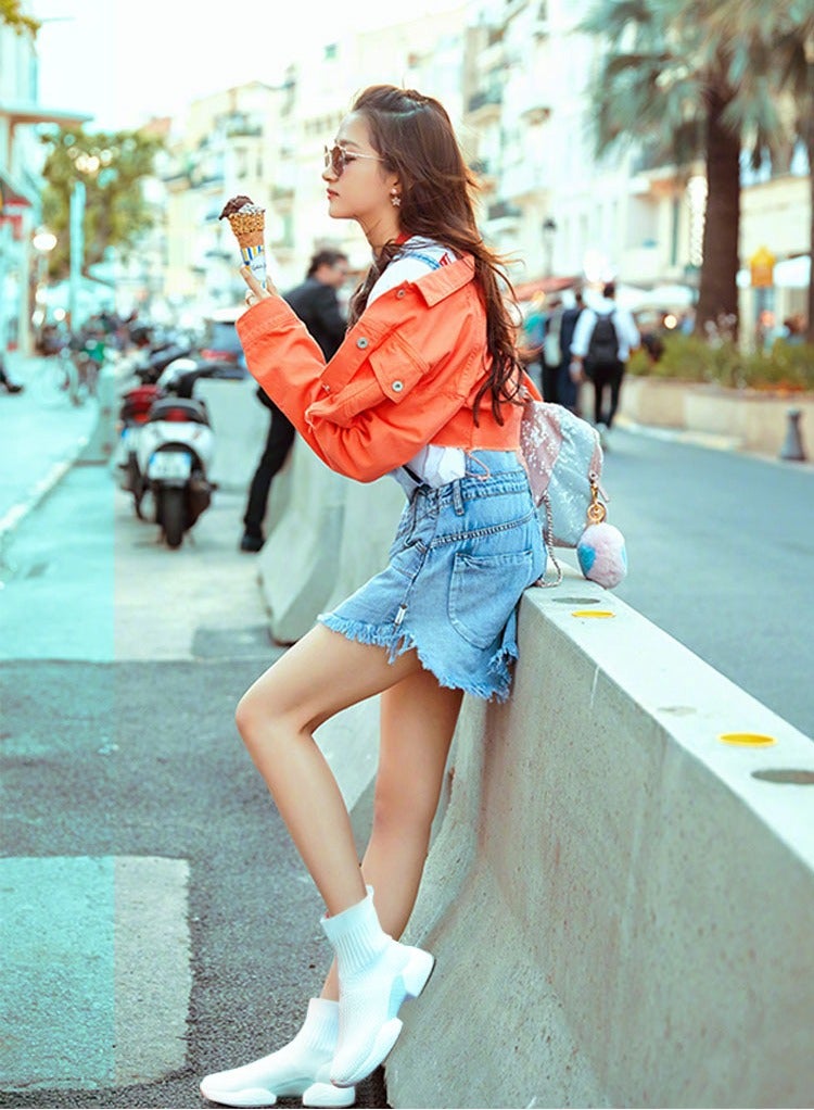 KUYING Elastic Sock Shoes For Women 2023 Korean Version Ulzzang Casual Sneakers Fly Knit Sock Boots White - Image 4