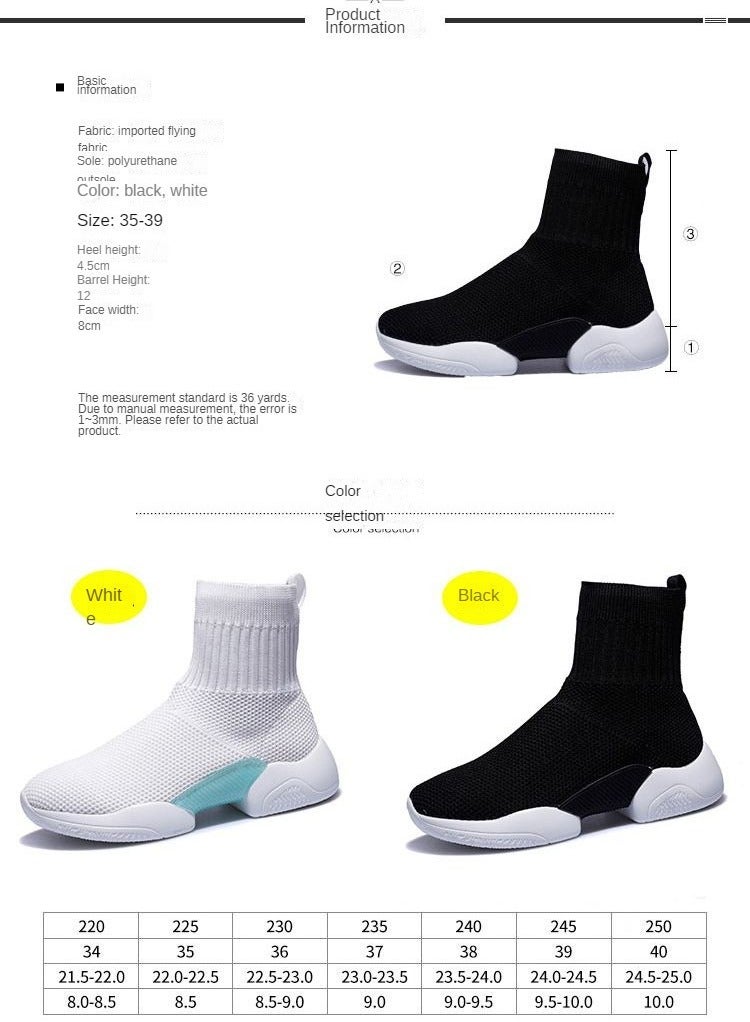 KUYING Elastic Sock Shoes For Women 2023 Korean Version Ulzzang Casual Sneakers Fly Knit Sock Boots White - Image 5