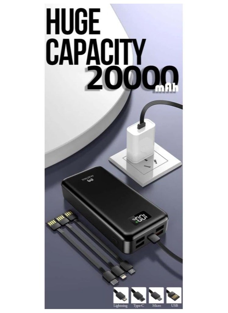 MATRIX - Matrix N82 Fast Charging 22.5W Power bank 20000mAh With Built-in Cables And Torch Light - Black - Image 1