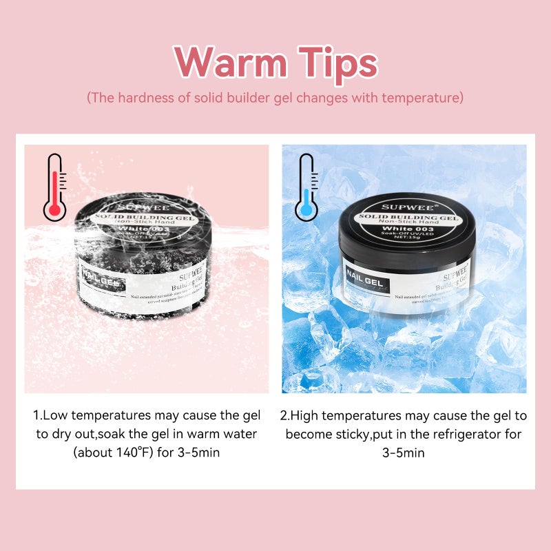 SUPWEE 3D Nail Art Gel Clear and White Solid Builder Gel for Nails Non-Stick Hand Sculpture Hard Gels with Dual Form for Carving Patterns Decoration Nail Art Home Manicure DIY - Image 4