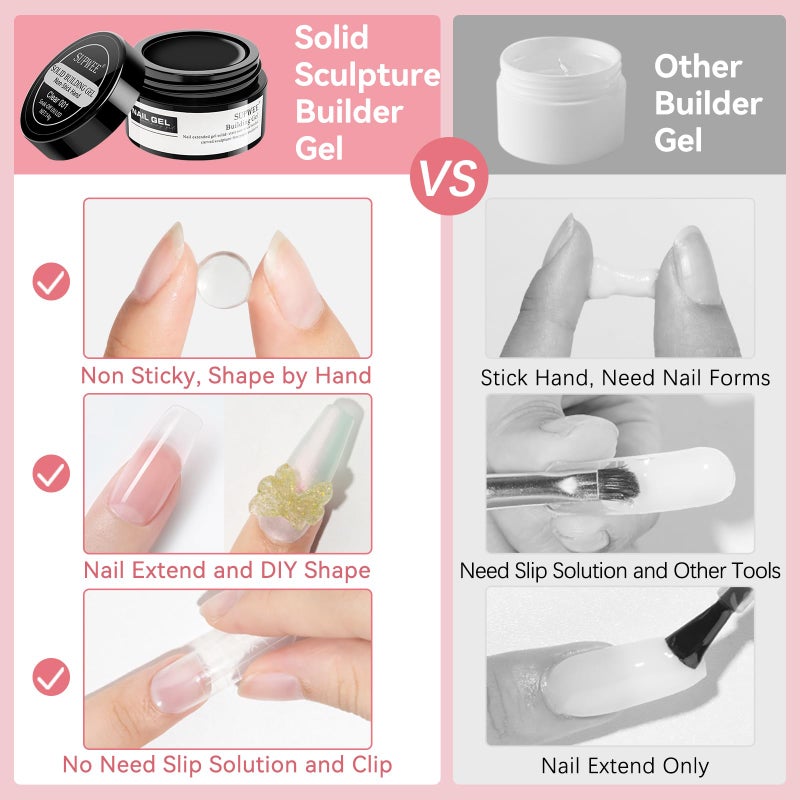 SUPWEE 3D Nail Art Gel Clear and White Solid Builder Gel for Nails Non-Stick Hand Sculpture Hard Gels with Dual Form for Carving Patterns Decoration Nail Art Home Manicure DIY - Image 3