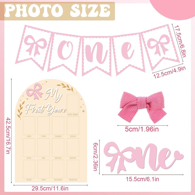Guiqulai إطار صور السنة الأولى الخاص بي 3D مزين بقوس وردي شهري لوحة صور عيد الميلاد الأول لفتاة، لافتة كرسي عالي، قمة كعكة، زينة عيد الميلاد الأول - Image 3
